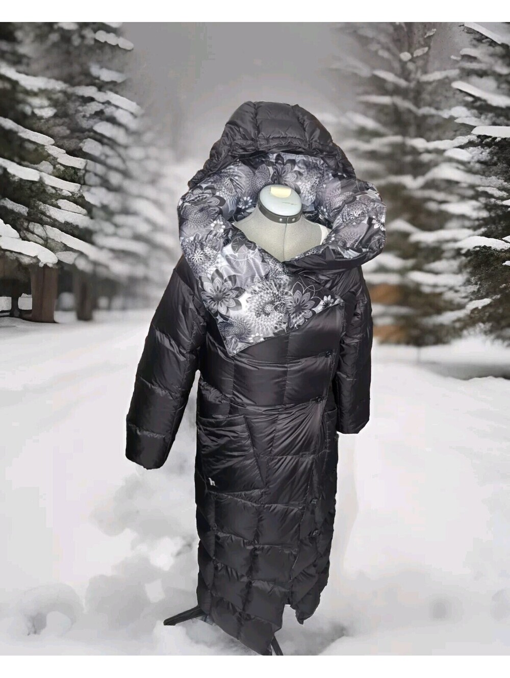 Heim-Made Quilted Down Puffer Jacket Blanket Coat XS Small Hooded Full Long Ankl
